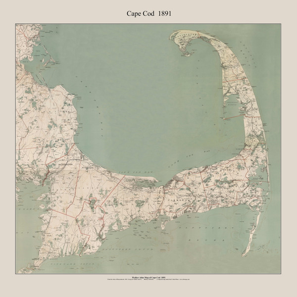 Cape Cod 1891 Walker Square (Green Water) - Old Map Custom Print