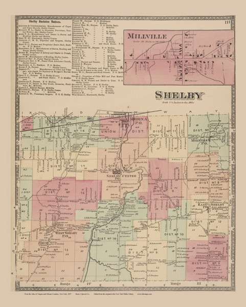 Shleby, Millville #111, New York 1875 Old Map Reprint - Niagara & Orleans Cos.