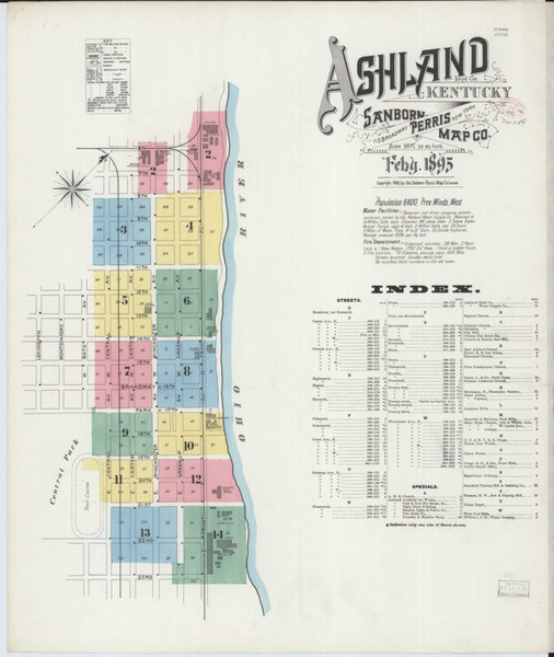 Ashland Kentucky 1895 - Fire Insurance Index - Old Map Reprint