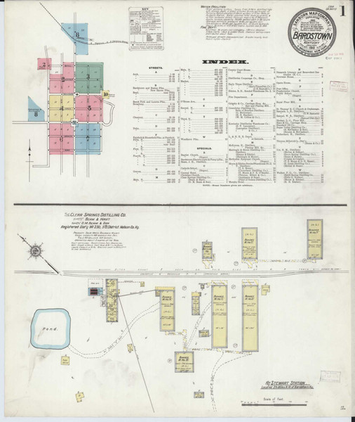 Bardstown Kentucky 1910 - Fire Insurance Index - Old Map Reprint