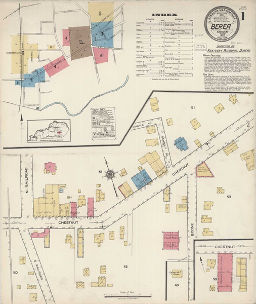 Berea Kentucky 1922 - Fire Insurance Index - Old Map Reprint