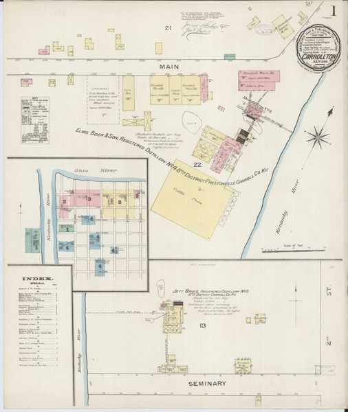 Carrollton Kentucky 1886 - Fire Insurance Index - Old Map Reprint