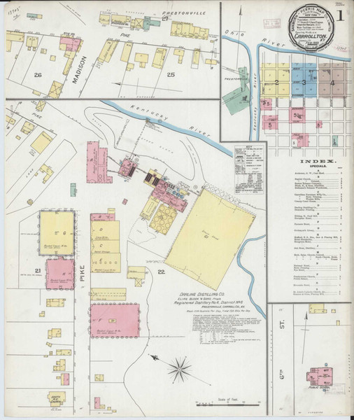 Carrollton Kentucky 1893 - Fire Insurance Index - Old Map Reprint