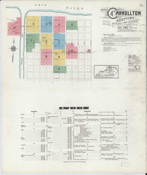 Carrollton Kentucky 1917 - Fire Insurance Index - Old Map Reprint