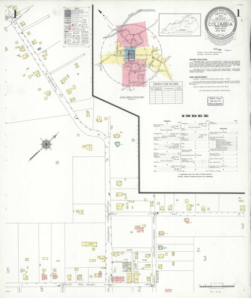 Columbia Kentucky 1941 - Fire Insurance Index - Old Map Reprint