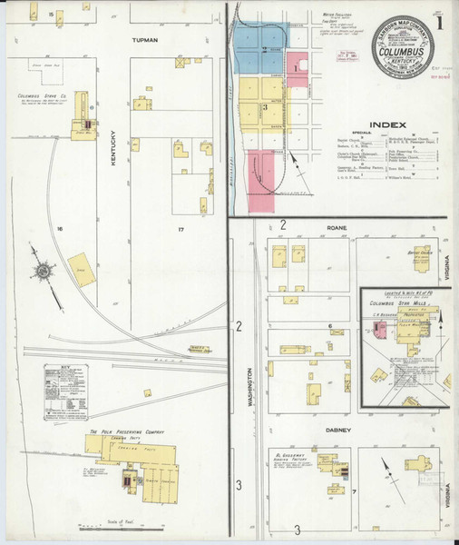 Columbus Kentucky 1910 - Fire Insurance Index - Old Map Reprint
