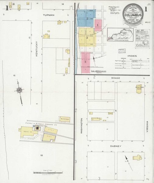 Columbus Kentucky 1927 - Fire Insurance Index - Old Map Reprint