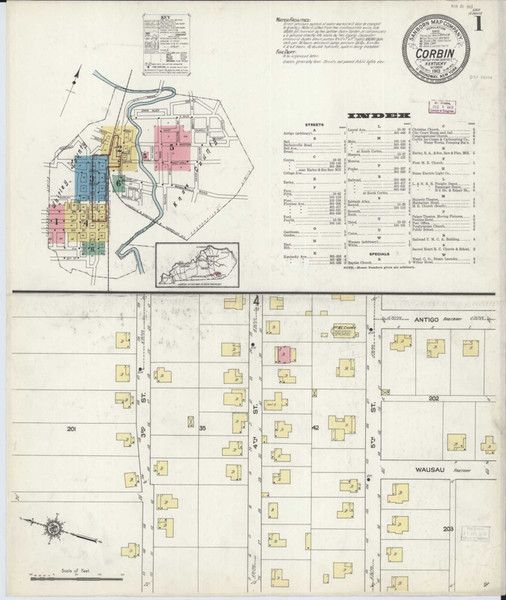 Corbin Kentucky 1913 - Fire Insurance Index - Old Map Reprint