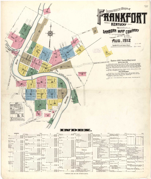 Frankfort Kentucky 1912 - Fire Insurance Index - Old Map Reprint