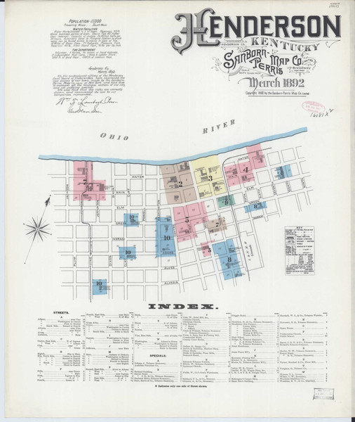 Henderson Kentucky 1892 - Fire Insurance Index - Old Map Reprint