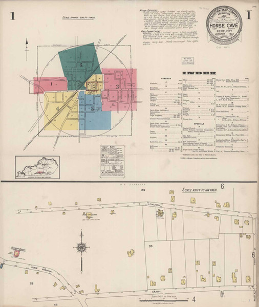 Horse Cave Kentucky 1923 - Fire Insurance Index - Old Map Reprint