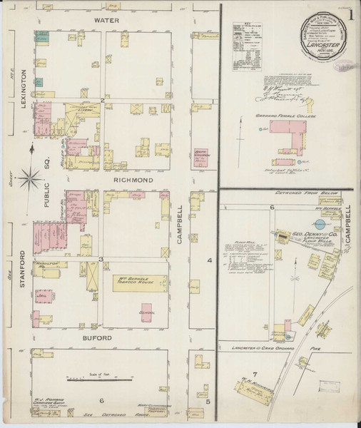 Lancaster Kentucky 1886 - Fire Insurance Index - Old Map Reprint
