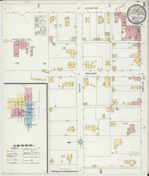 Lancaster Kentucky 1896 - Fire Insurance Index - Old Map Reprint