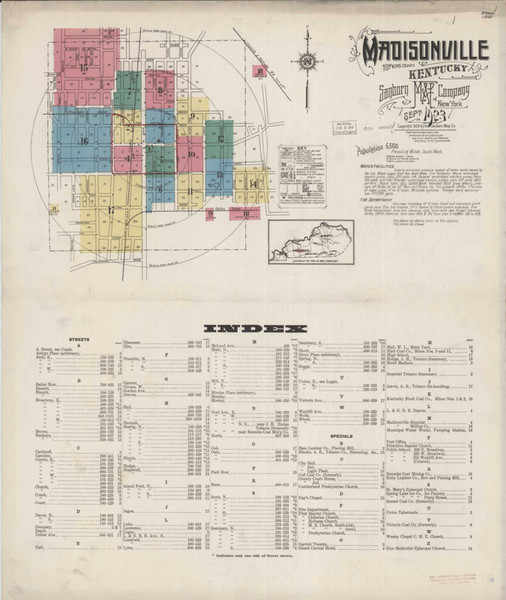 Madisonville Kentucky 1923 - Fire Insurance Index - Old Map Reprint