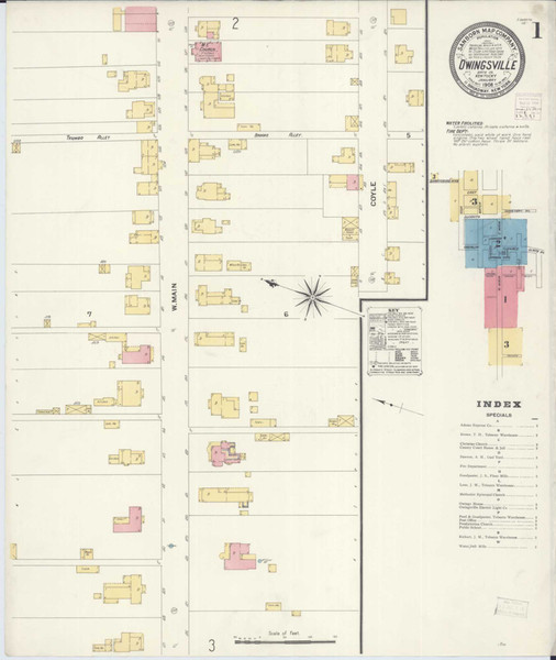 Owingsville Kentucky 1908 - Fire Insurance Index - Old Map Reprint