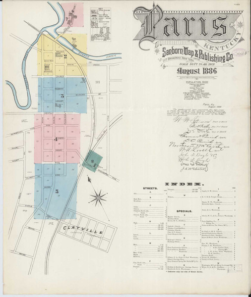 Paris Kentucky 1886 - Fire Insurance Index - Old Map Reprint