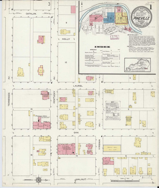 Pineville Kentucky 1913 - Fire Insurance Index - Old Map Reprint