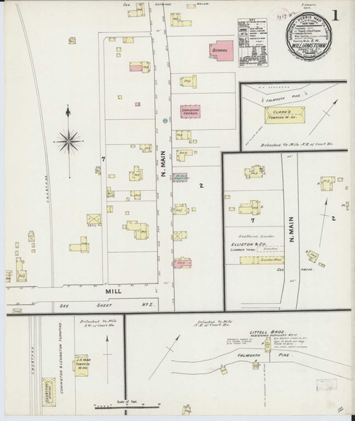 Williamstown Kentucky 1890 - Fire Insurance Index - Old Map Reprint