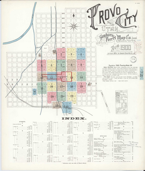 Provo Utah 1900 - Fire Insurance Index - Old Map Reprint