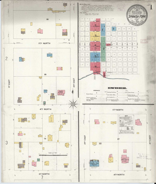 Spanish Fork Utah 1908 - Fire Insurance Index - Old Map Reprint