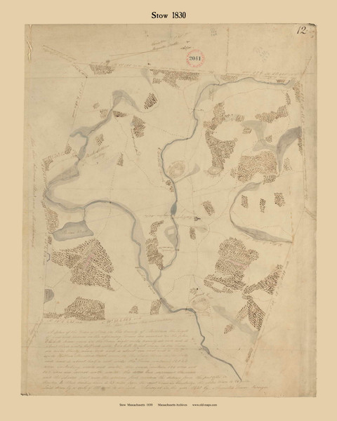 Stow, Massachusetts 1830 Old Town Map Reprint - Roads Place Names Massachusetts Archives