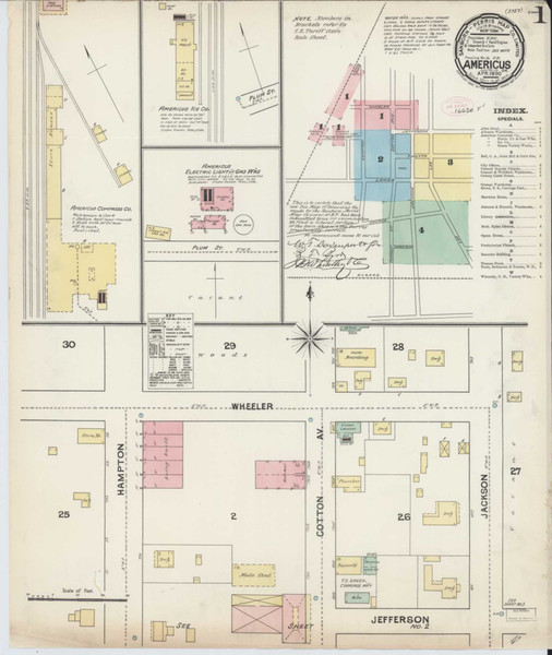 Americus Georgia 1890 - Fire Insurance Index - Old Map Reprint