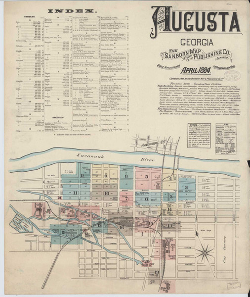 Augusta Georgia 1884 - Fire Insurance Index - Old Map Reprint