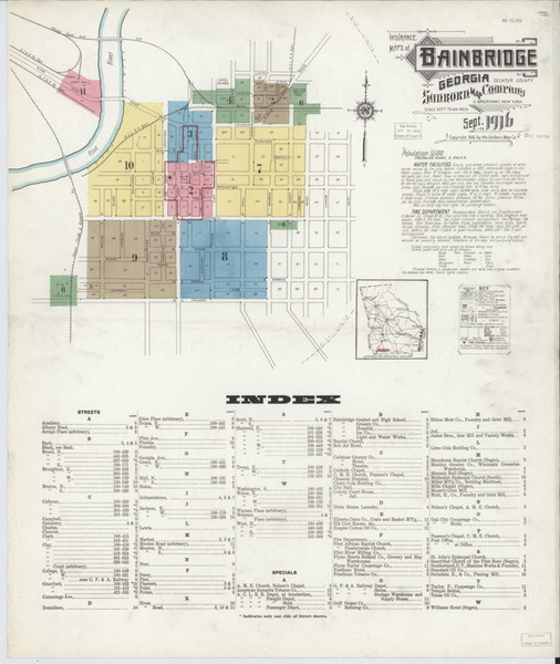 Bainbridge Georgia 1916 - Fire Insurance Index - Old Map Reprint