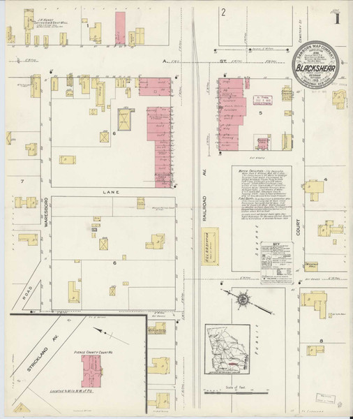 Blackshear Georgia 1913 - Fire Insurance Index - Old Map Reprint
