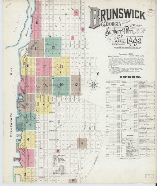 Brunswick Georgia 1893 - Fire Insurance Index - Old Map Reprint