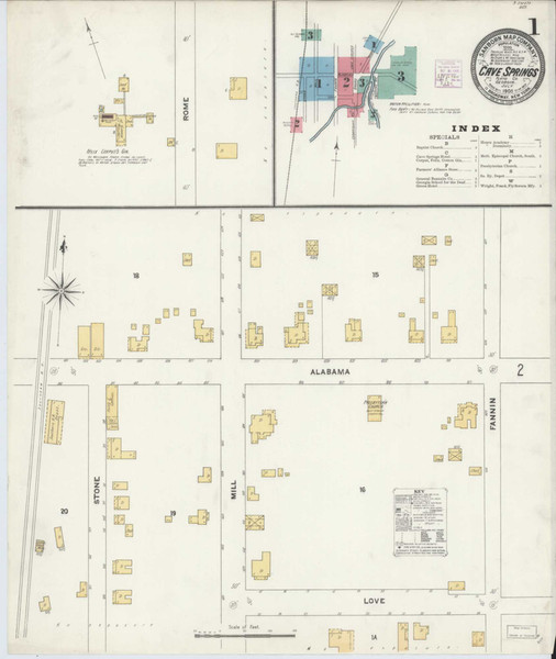 Cave Springs Georgia 1905 - Fire Insurance Index - Old Map Reprint