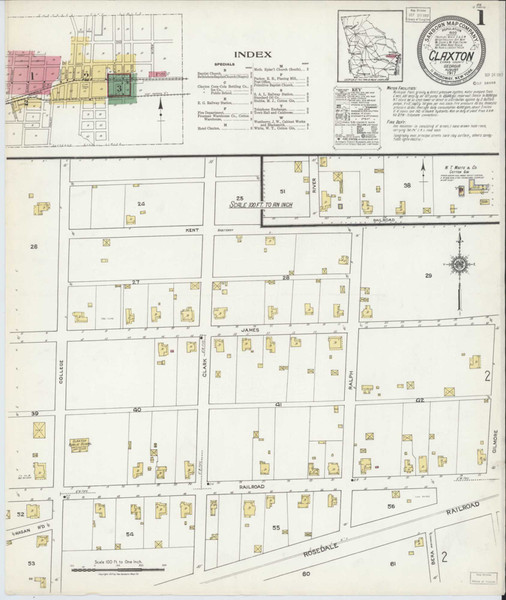 Claxton Georgia 1917 - Fire Insurance Index - Old Map Reprint