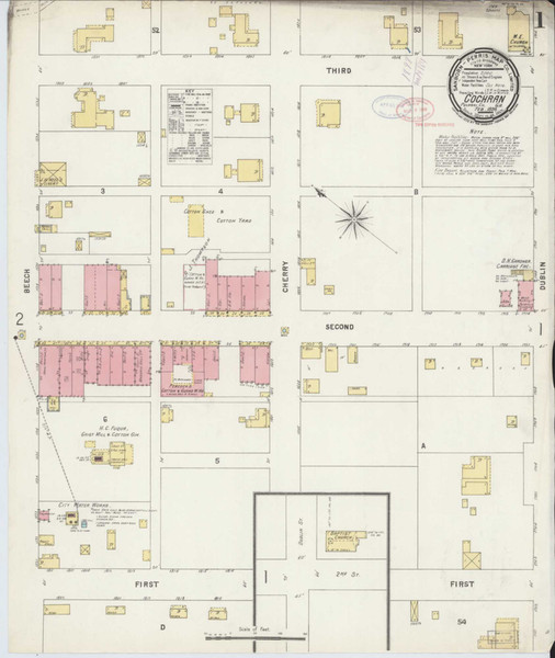 Cochran Georgia 1898 - Fire Insurance Index - Old Map Reprint