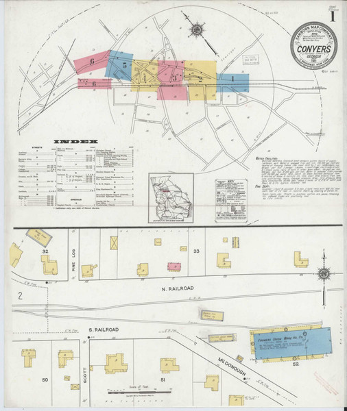 Conyers Georgia 1921 - Fire Insurance Index - Old Map Reprint
