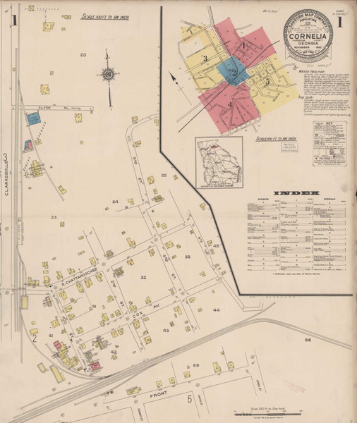 Cornelia Georgia 1922 - Fire Insurance Index - Old Map Reprint