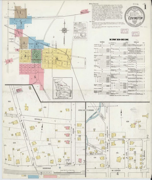 Covington Georgia 1916 - Fire Insurance Index - Old Map Reprint