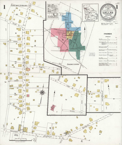 Dallas Georgia 1923 - Fire Insurance Index - Old Map Reprint