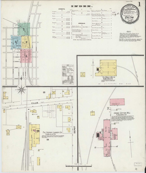 Dalton Georgia 1897 - Fire Insurance Index - Old Map Reprint