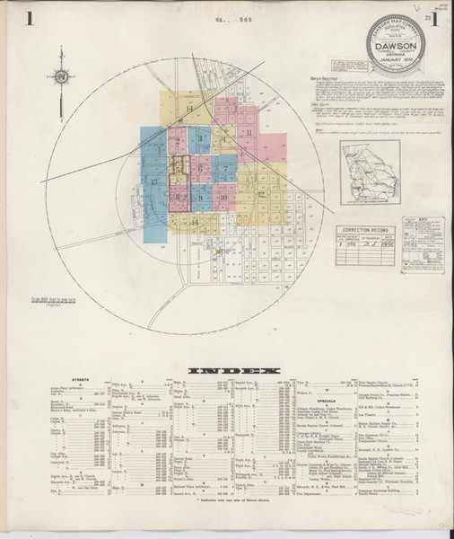 Dawson Georgia 1943 - Fire Insurance Index - Old Map Reprint