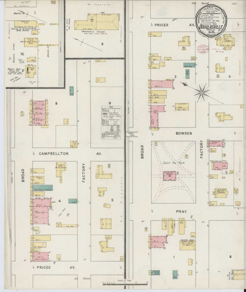 Douglasville Georgia 1895 - Fire Insurance Index - Old Map Reprint