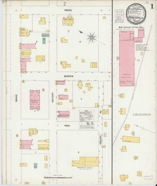 Douglasville Georgia 1900 - Fire Insurance Index - Old Map Reprint