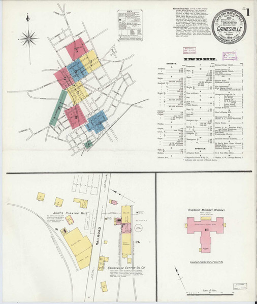 Gainesville Georgia 1909 - Fire Insurance Index - Old Map Reprint