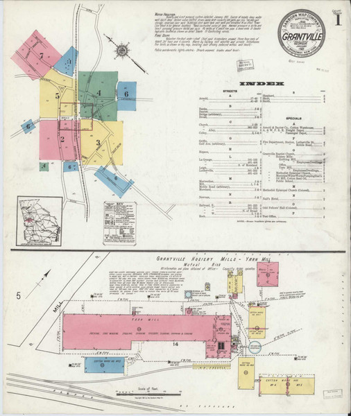 Grantville Georgia 1921 - Fire Insurance Index - Old Map Reprint