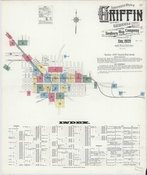 Griffin Georgia 1909 - Fire Insurance Index - Old Map Reprint