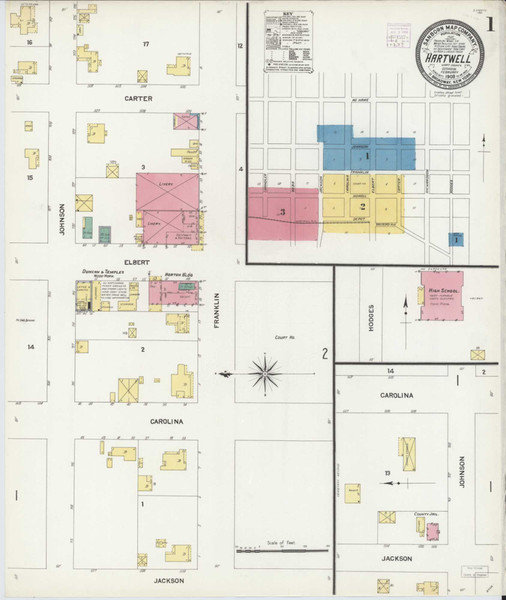 Hartwell Georgia 1908 - Fire Insurance Index - Old Map Reprint
