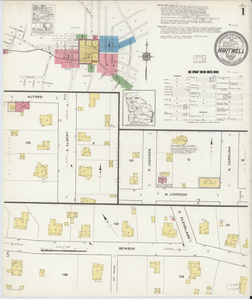 Hartwell Georgia 1917 - Fire Insurance Index - Old Map Reprint