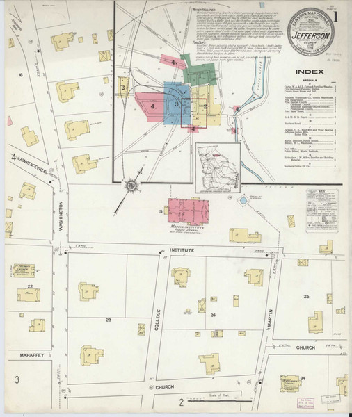 Jefferson Georgia 1916 - Fire Insurance Index - Old Map Reprint
