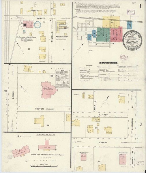 Madison Georgia 1909 - Fire Insurance Index - Old Map Reprint