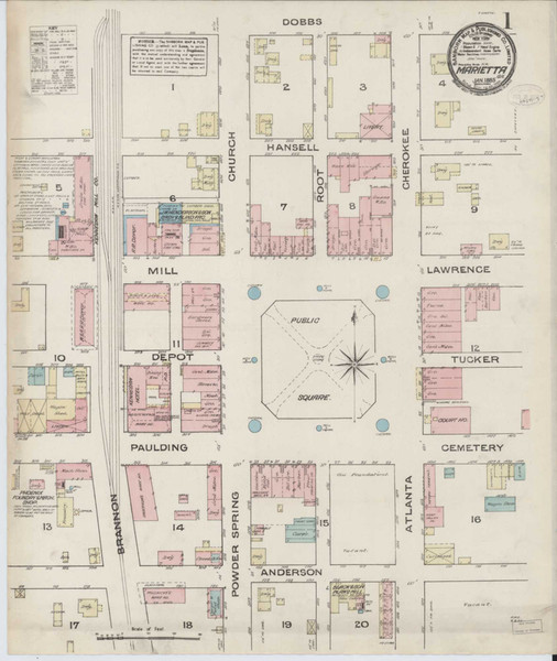 Marietta Georgia 1885 - Fire Insurance Index - Old Map Reprint