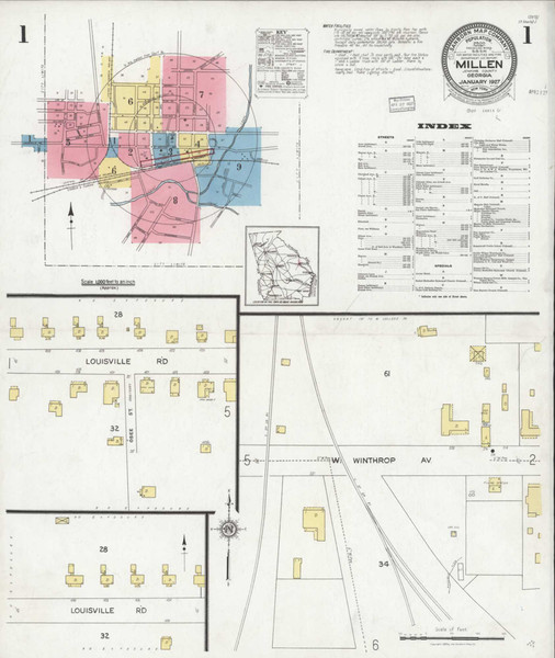 Millen Georgia 1927 - Fire Insurance Index - Old Map Reprint